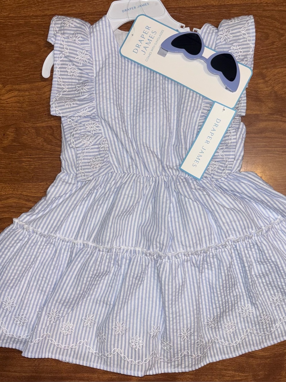 Girls Draper James Blue & White Striped Girls Sundress with sunglasses 4t NWT